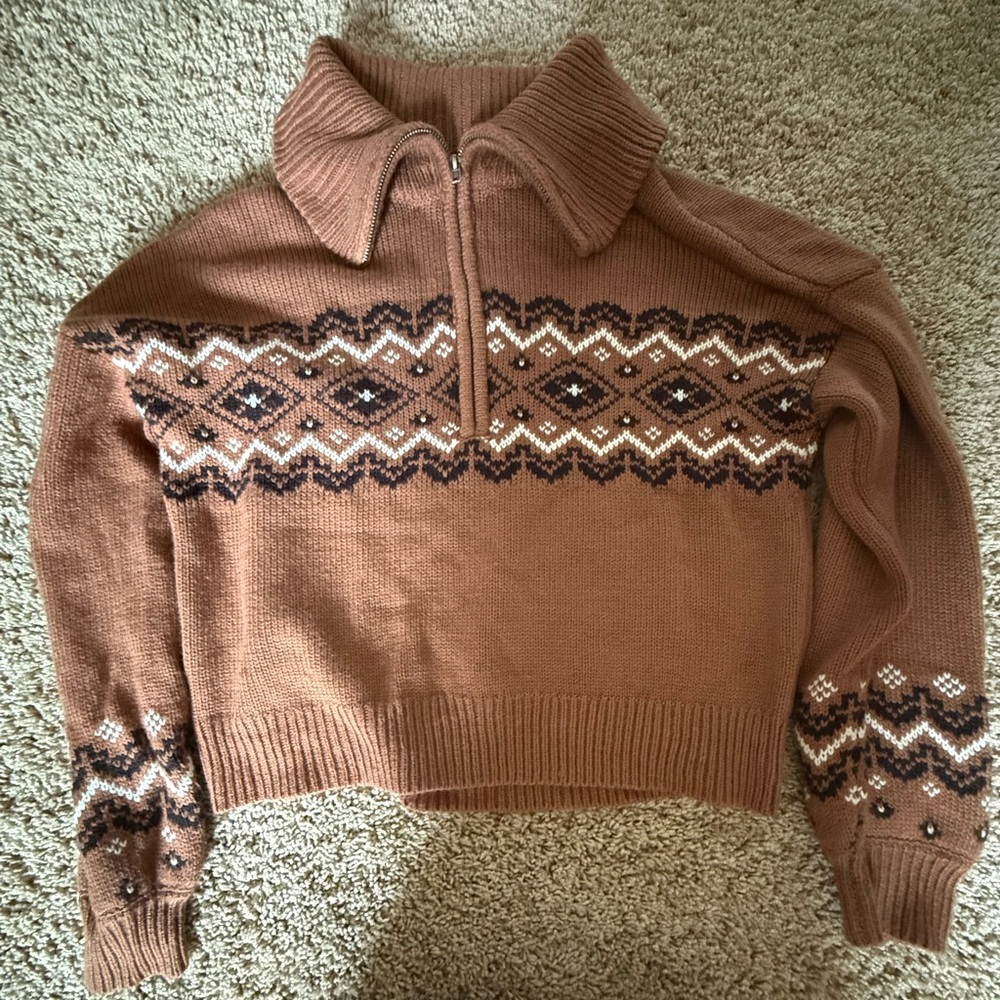 Brown Patterned Women's Sweater